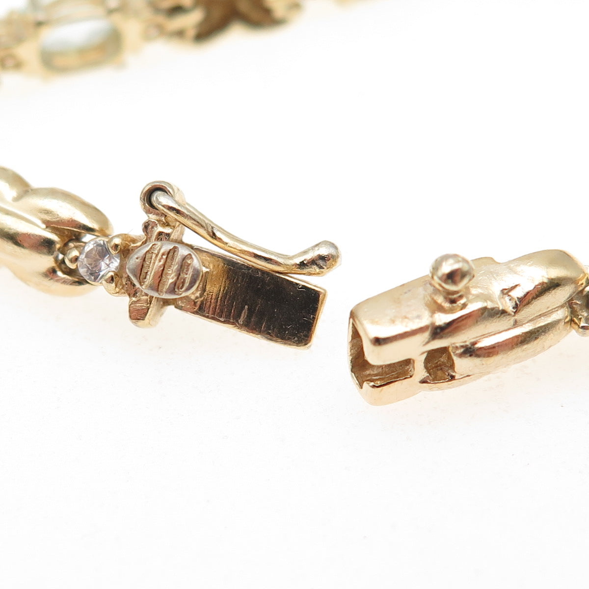 HAN 925 Sterling Silver Gold Plated Real Blue Topaz & C Z Bracelet 7"