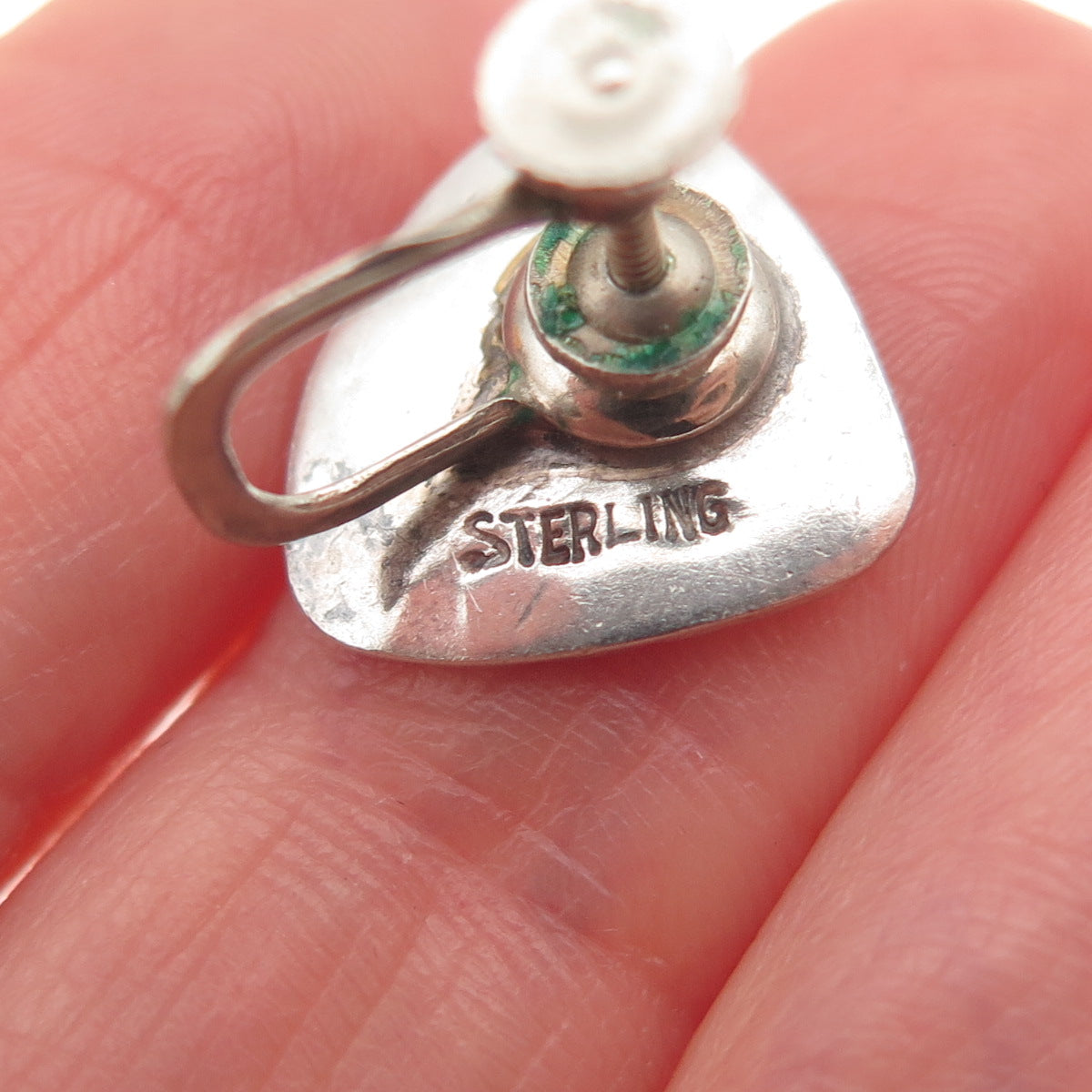 925 Sterling Silver Vintage Modernist Oxidized Screw Back Earrings