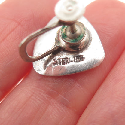 925 Sterling Silver Vintage Modernist Oxidized Screw Back Earrings