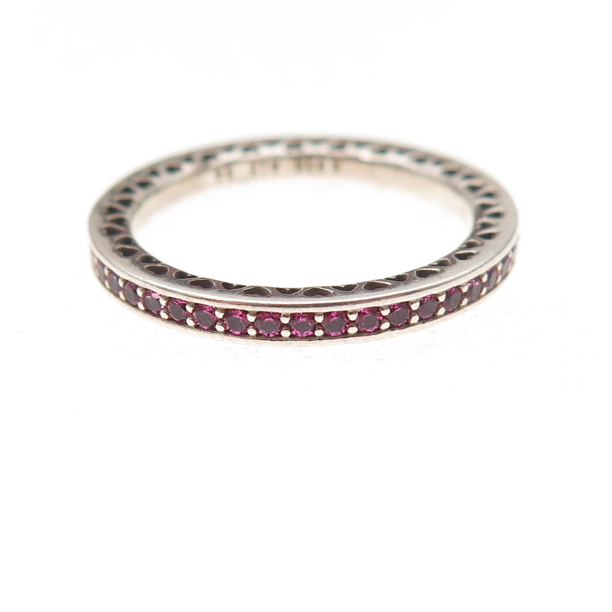 Pandora 925 Sterling Silver Red Enamel & C Z Radiant Hearts Band Ring Size 7