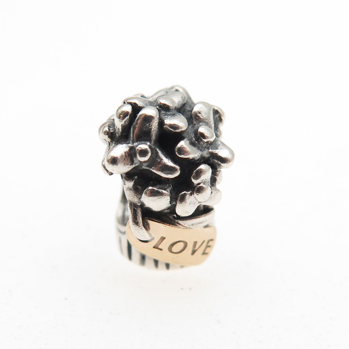 PANDORA 925 Sterling Silver & Gold Love Bouquet Slide Bead Charm