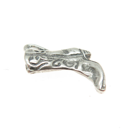 925 Sterling Silver Vintage Cowboy Boot Minimalist Oxidized Charm Pendant