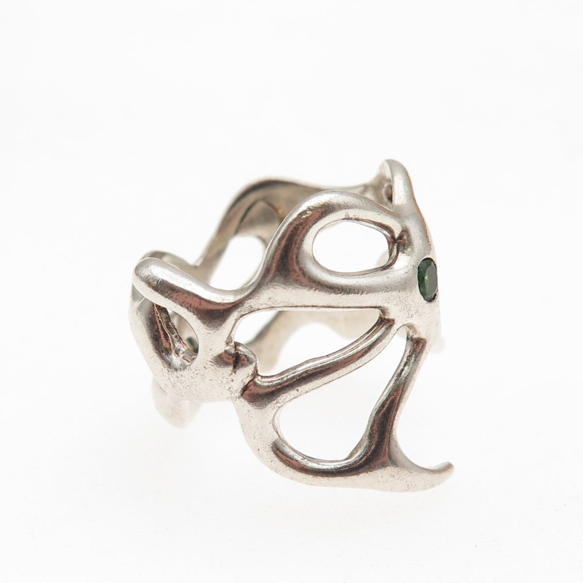 925 Sterling Silver Vintage Real Chrome Diopside Modernist Ring Size 7.25