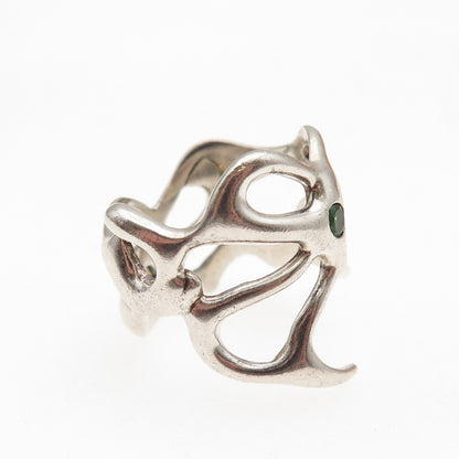 925 Sterling Silver Vintage Real Chrome Diopside Modernist Ring Size 7.25