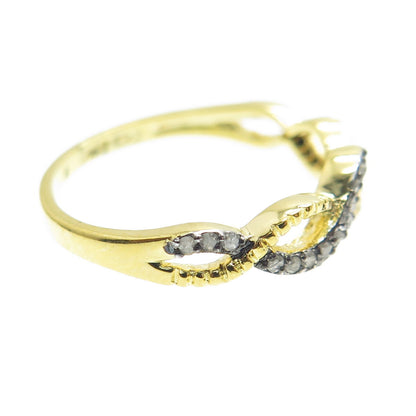 925 Sterling Silver Gold Plated Real Round-Cut Diamond Woven Ring Size 7