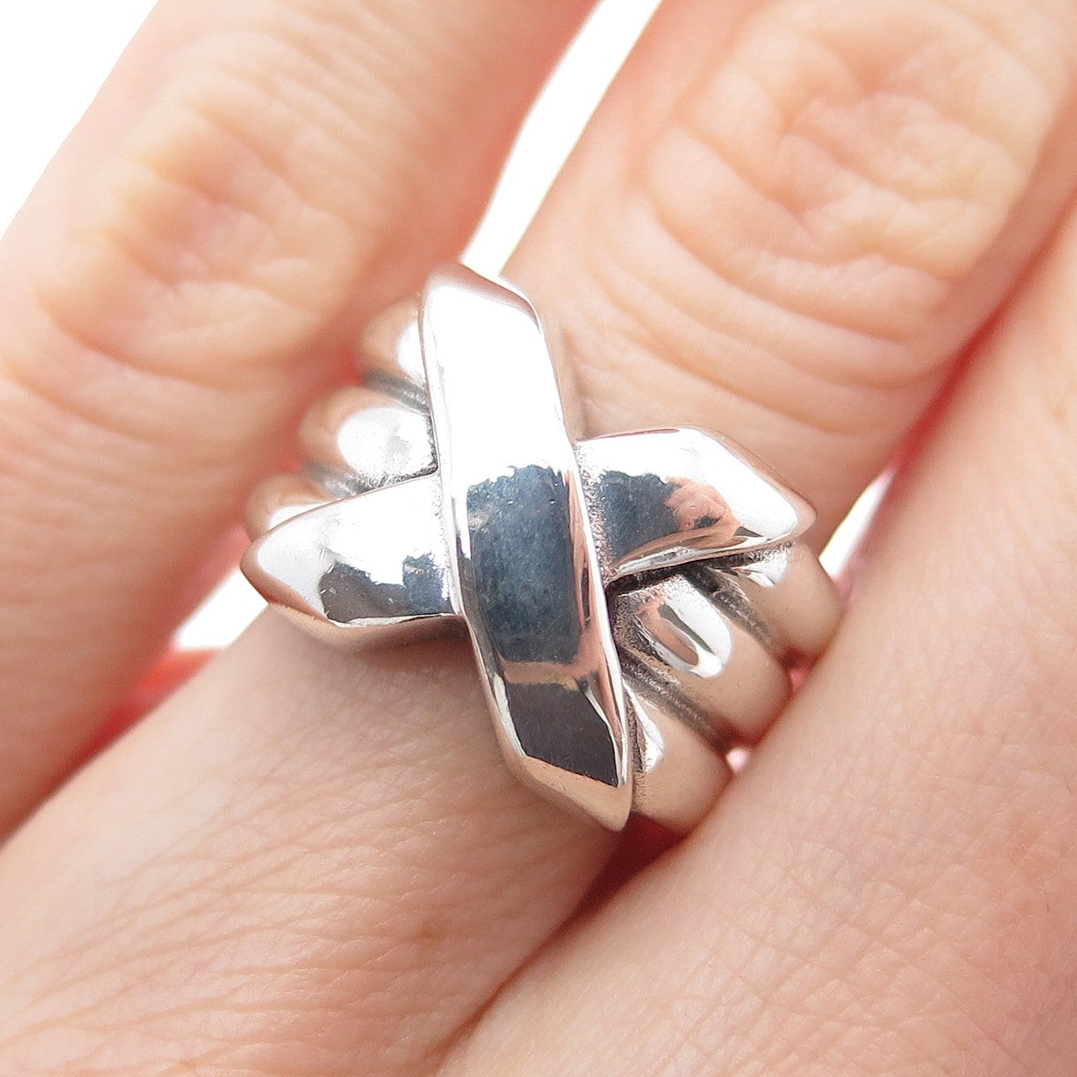 CHATEAU D'ARGENT 925 Sterling Silver Vintage Modernist X Shape Ring Size 6.25