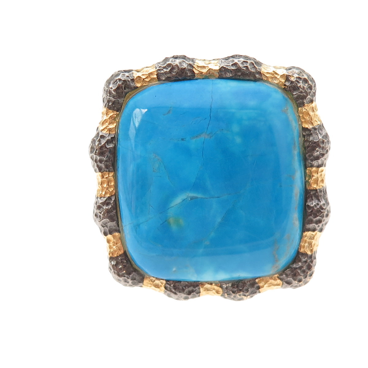 925 Sterling Silver Gold Plated Black Rhodium Vintage Turquoise Ring Size 7.25