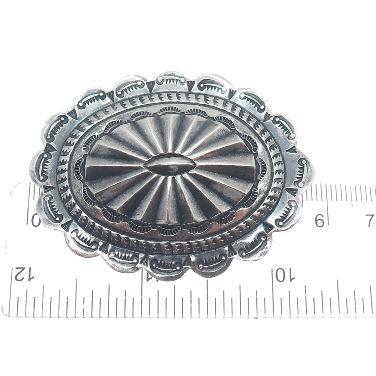 Old Pawn 925 Sterling Silver Vintage Southwestern Concho Oxidized Pin Brooch