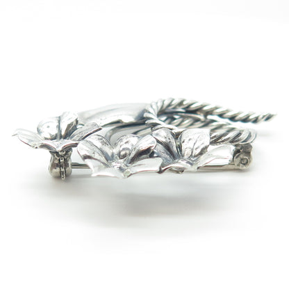 925 Sterling Silver Antique Art Deco Floral Blossom Pin Brooch