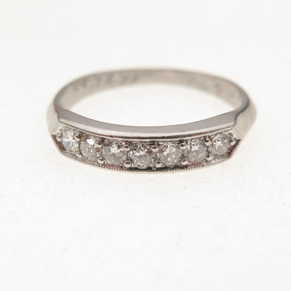 Antique Art Deco Platinum Real Round-Cut Diamond Engraved Ring Size 5.5