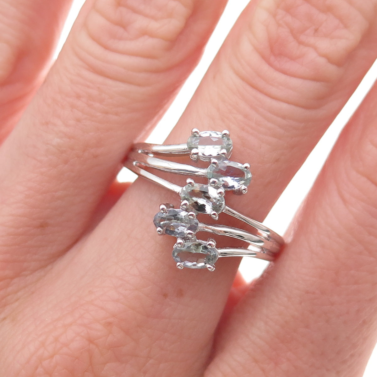 Chuck Clemency 925 Sterling Silver Real Oval-Cut Iolite Bypass Ring Size 8.25