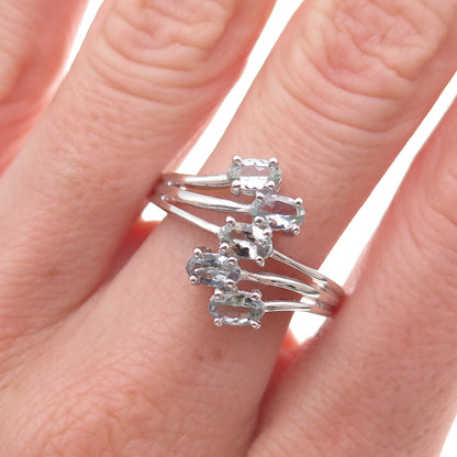 Chuck Clemency 925 Sterling Silver Real Oval-Cut Iolite Bypass Ring Size 8.25