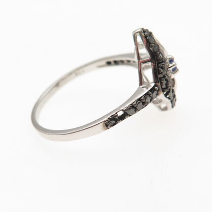 925 Sterling Silver Real Black Diamond & Tanzanite Ring Size 7.75