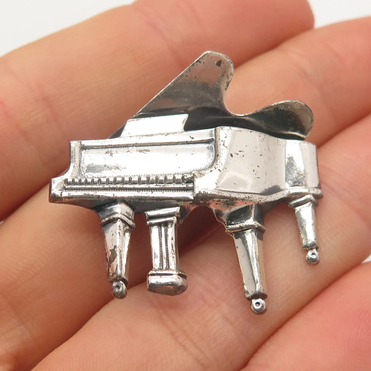 925 Sterling Silver Vintage Beau Grand Piano Pin Brooch