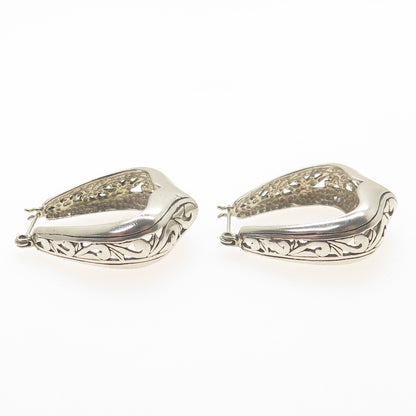 925 Sterling Silver Vintage Floral Ornate Hoop Earrings