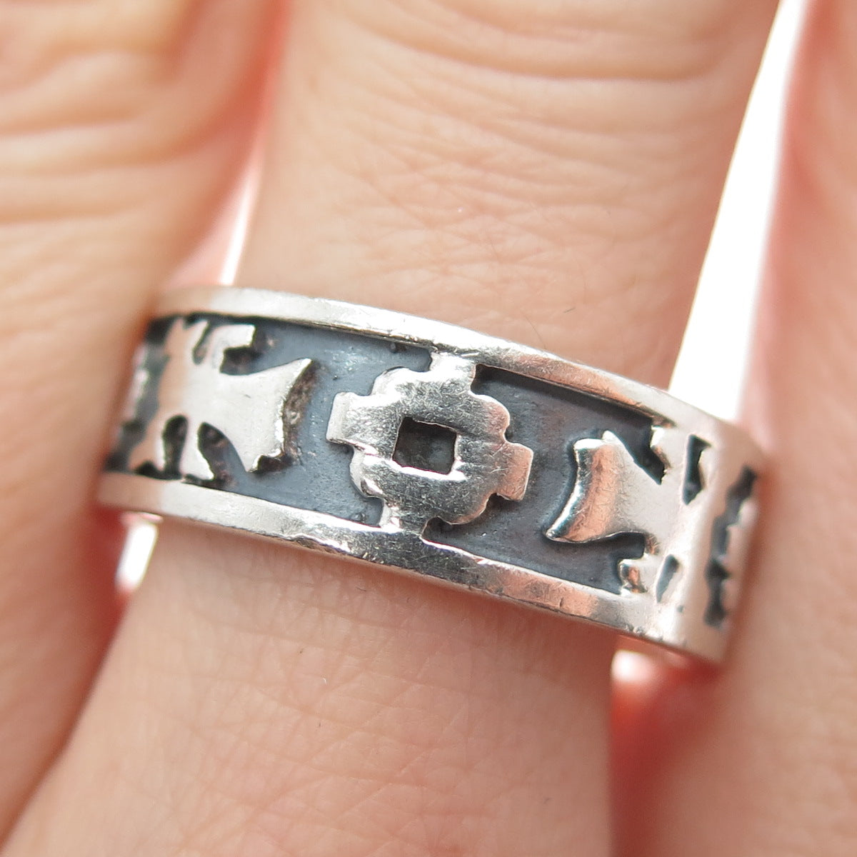 925 Sterling Silver Vintage Ethnic Oxidized Band Ring Size 10