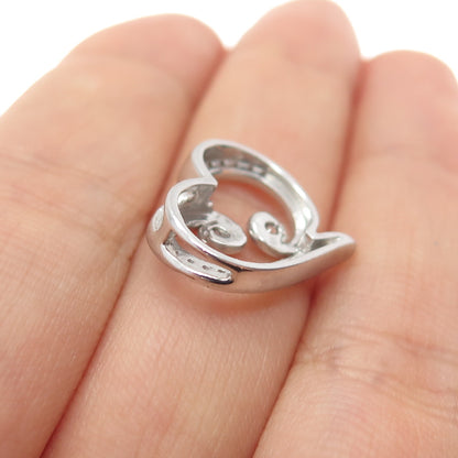 925 Sterling Silver Round-Cut C Z Heart Minimalist Slide Charm Pendant