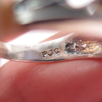 925 Sterling Silver Vintage Real Doublet Opal Modernist Ring Size 6