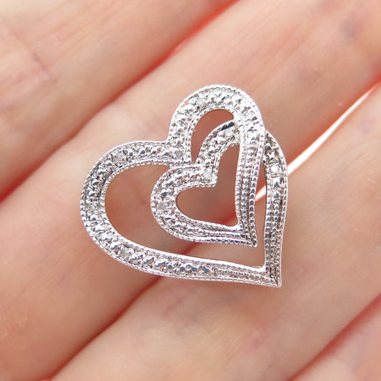 925 Sterling Silver Real Round-Cut Diamond Heart Minimalist Slide Pendant