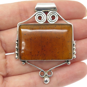925 Sterling Silver Vintage Mexico Real Amber Modernist Spiral Slide Pendant