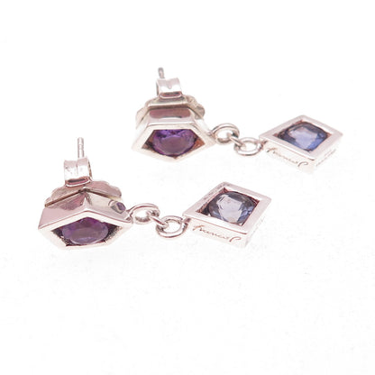 Franco P & Sons Sterling Silver Vintage Real Amethyst & Iolite Dangle Earrings