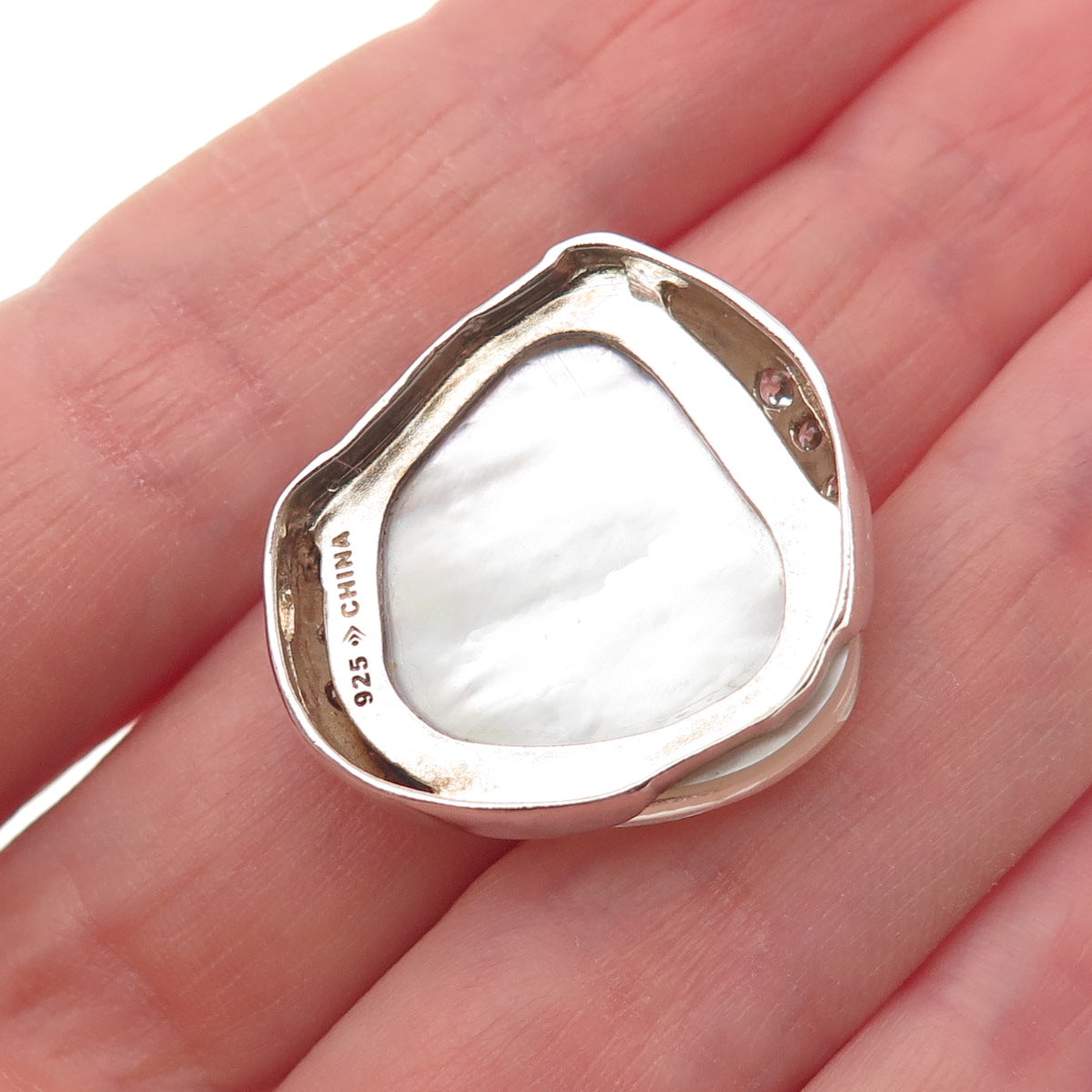 SILPADA 925 Sterling Silver Real Doublet MOP & C Z Modernist Slide Pendant