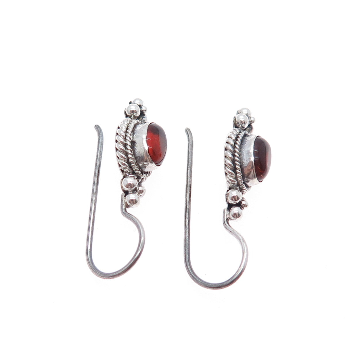 925 Sterling Silver Vintage Real Amber Oxidized Beaded Drop Earrings