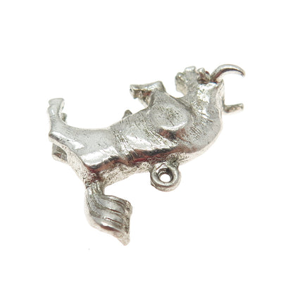 925 Sterling Silver Antique Art Deco Red Rhinestone Bull Minimalist 3D Pendant