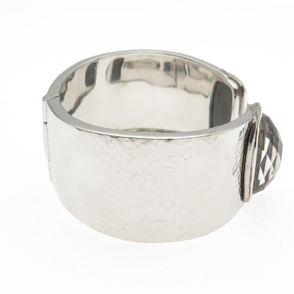 Boma 925 Sterling Silver Real Doublet Hematite Hammered Cuff Bracelet 6.75"