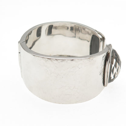Boma 925 Sterling Silver Real Doublet Hematite Hammered Cuff Bracelet 6.75"