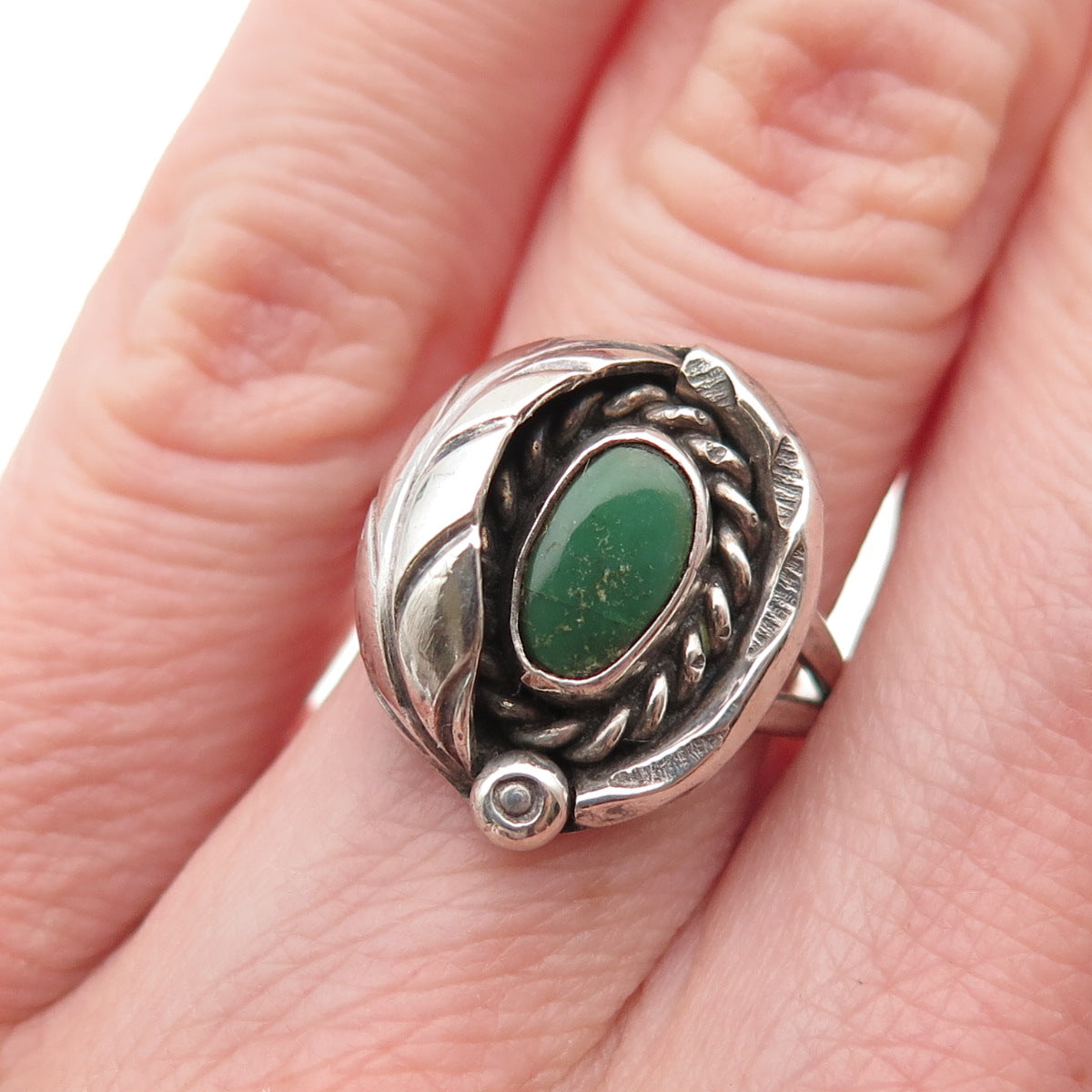 Old Pawn 925 Sterling Silver Vintage Royston Turquoise Feather Ring Size 5.75