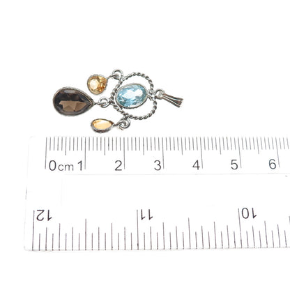 ATELIER 925 Sterling Silver Vintage Real Blue Topaz Citrine Smoky Quartz Pendant