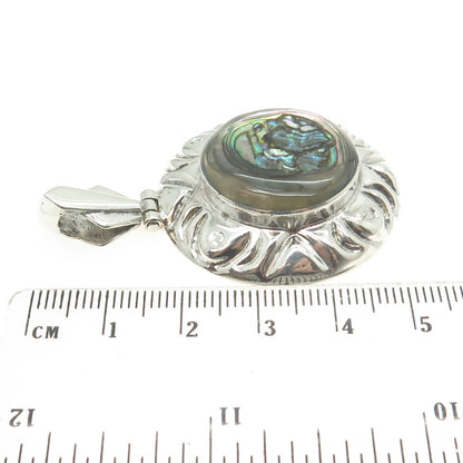 925 Sterling Silver Vintage Mexico Real Abalone Shell Round Pendant