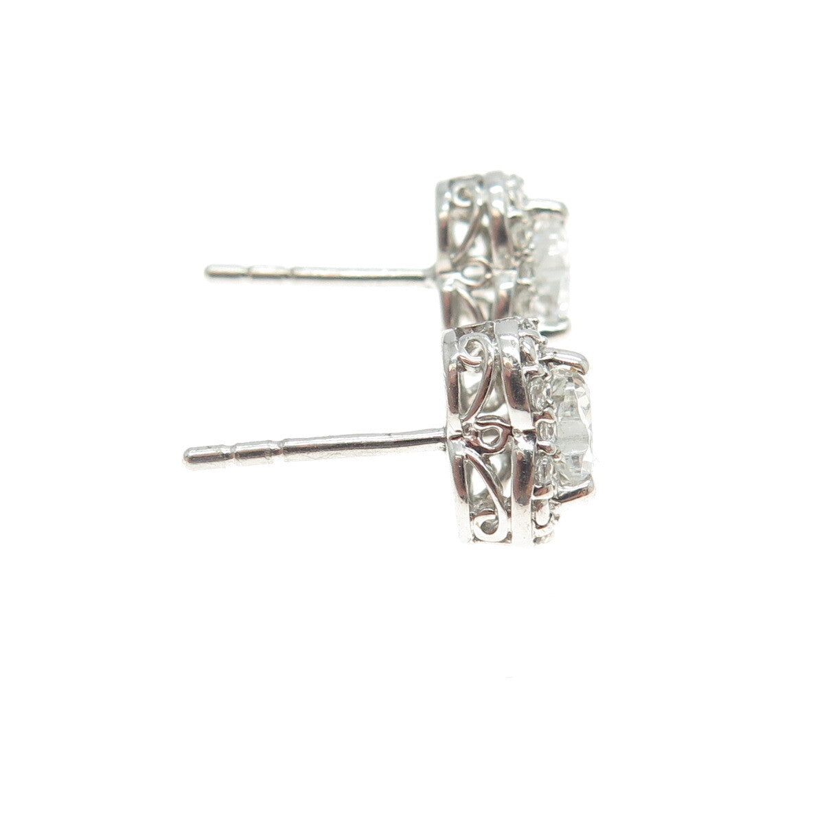 925 Sterling Silver Round-Cut C Z Heart Stud Earrings