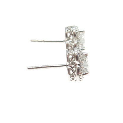 925 Sterling Silver Round-Cut C Z Heart Stud Earrings