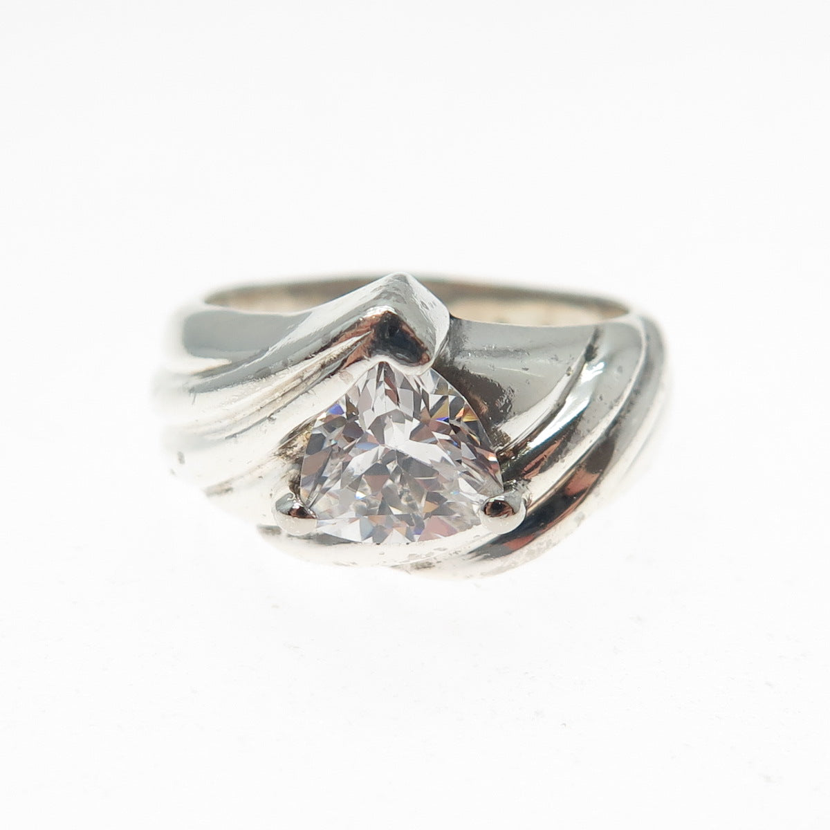 925 Sterling Silver Vintage Triangle-Cut C Z Modernist Ring Size 7
