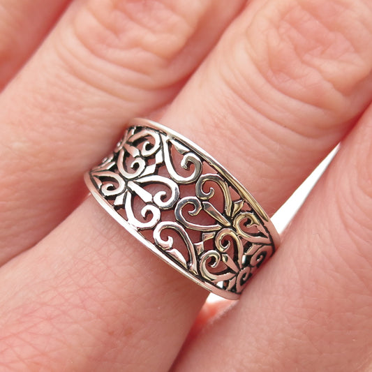 925 Sterling Silver Heart Ornate Oxidized Ring Size 8