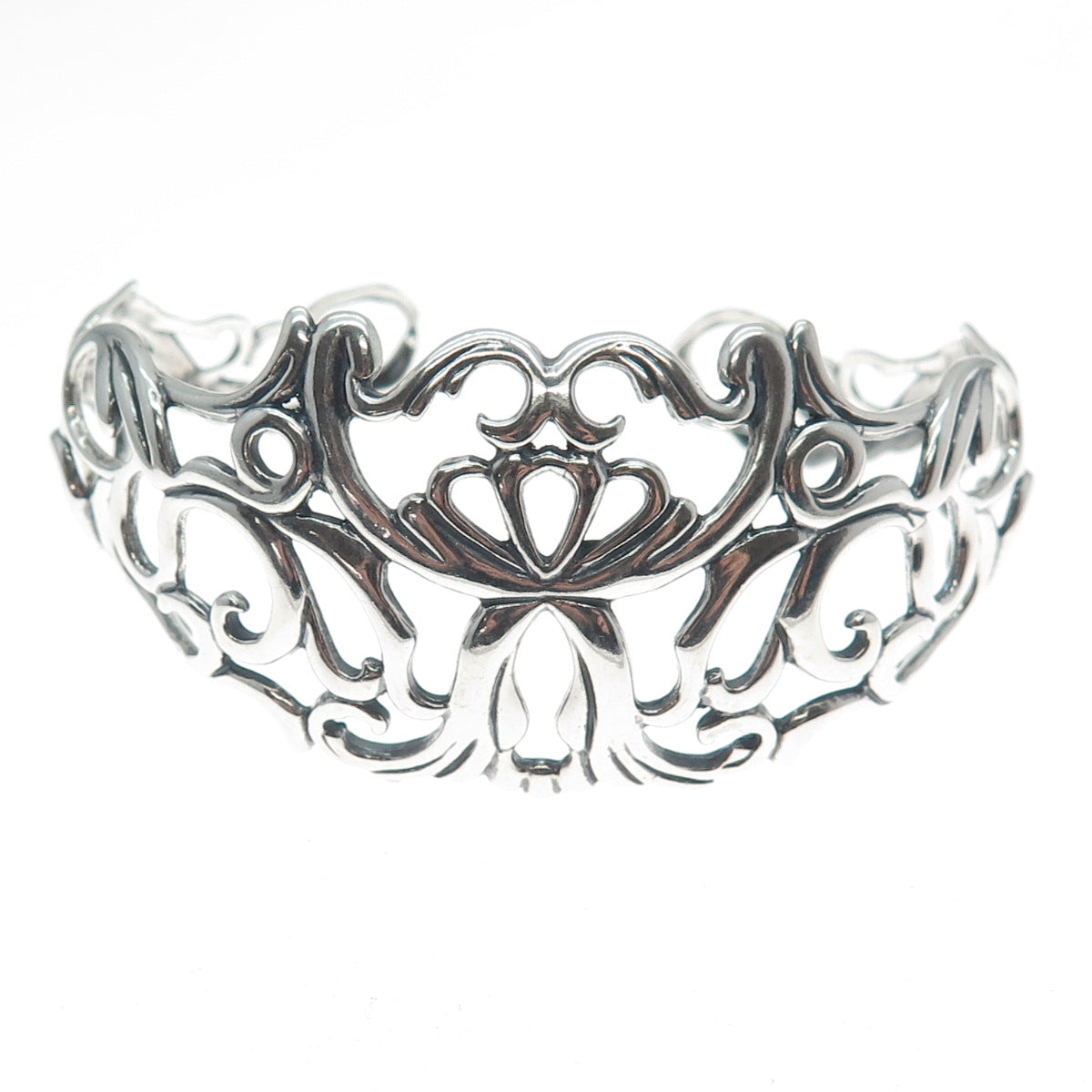 CAROLYN POLLACK Sterling Silver Vintage Flower Ornate Adjustable Bracelet 6.75"