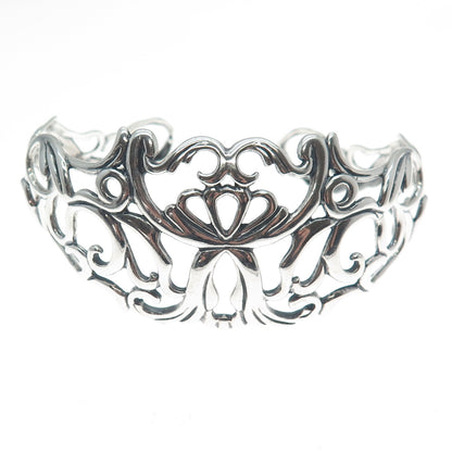 CAROLYN POLLACK Sterling Silver Vintage Flower Ornate Adjustable Bracelet 6.75"