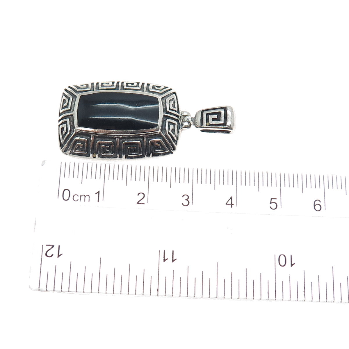 CFJ Collins Fine 925 Sterling Silver Vintage Real Black Onyx Greek Maze Pendant
