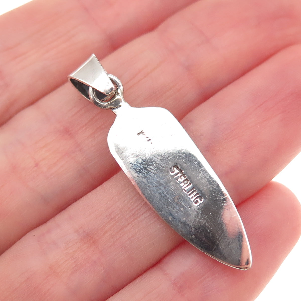 Old Pawn 925 Sterling Silver Vintage Turquoise Feather Tribal Charm Pendant