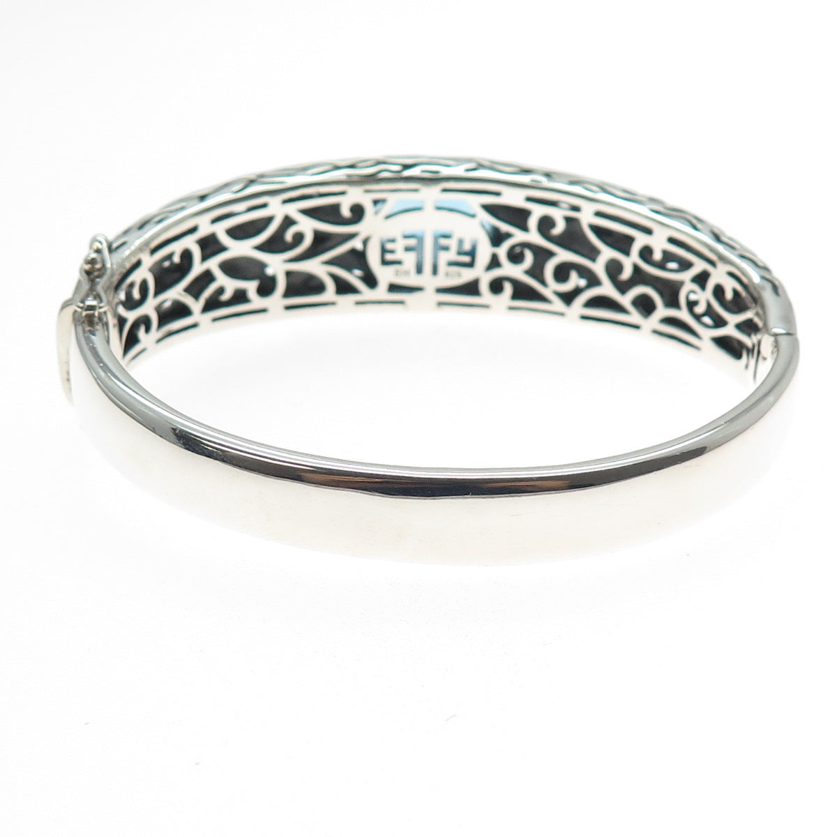 EFFY 925 Sterling Silver Real Blue Topaz Lagoon Bangle Bracelet 7"