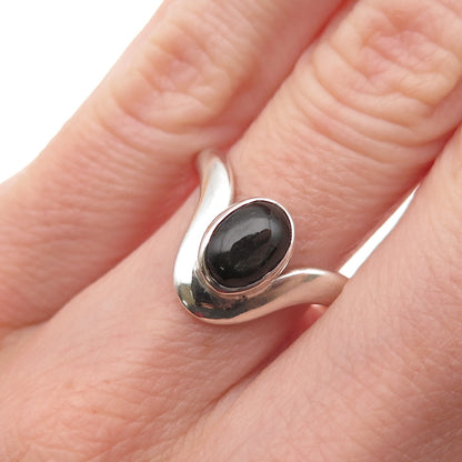 925 Sterling Silver Vintage RHG Real Cat's Eye Modernist Oxidized Ring Size 6