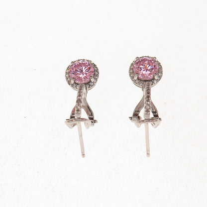 925 Sterling Silver Round-Cut Pink & White C Z Omega Back Dangle Earrings