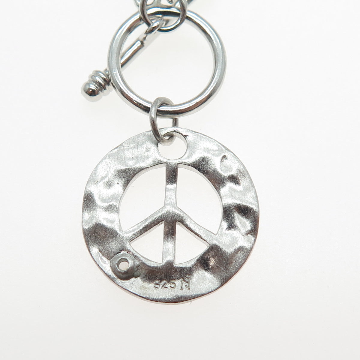 925 Sterling Silver Vintage Round-Cut C Z Peace Symbol Charm Bracelet 6.5"
