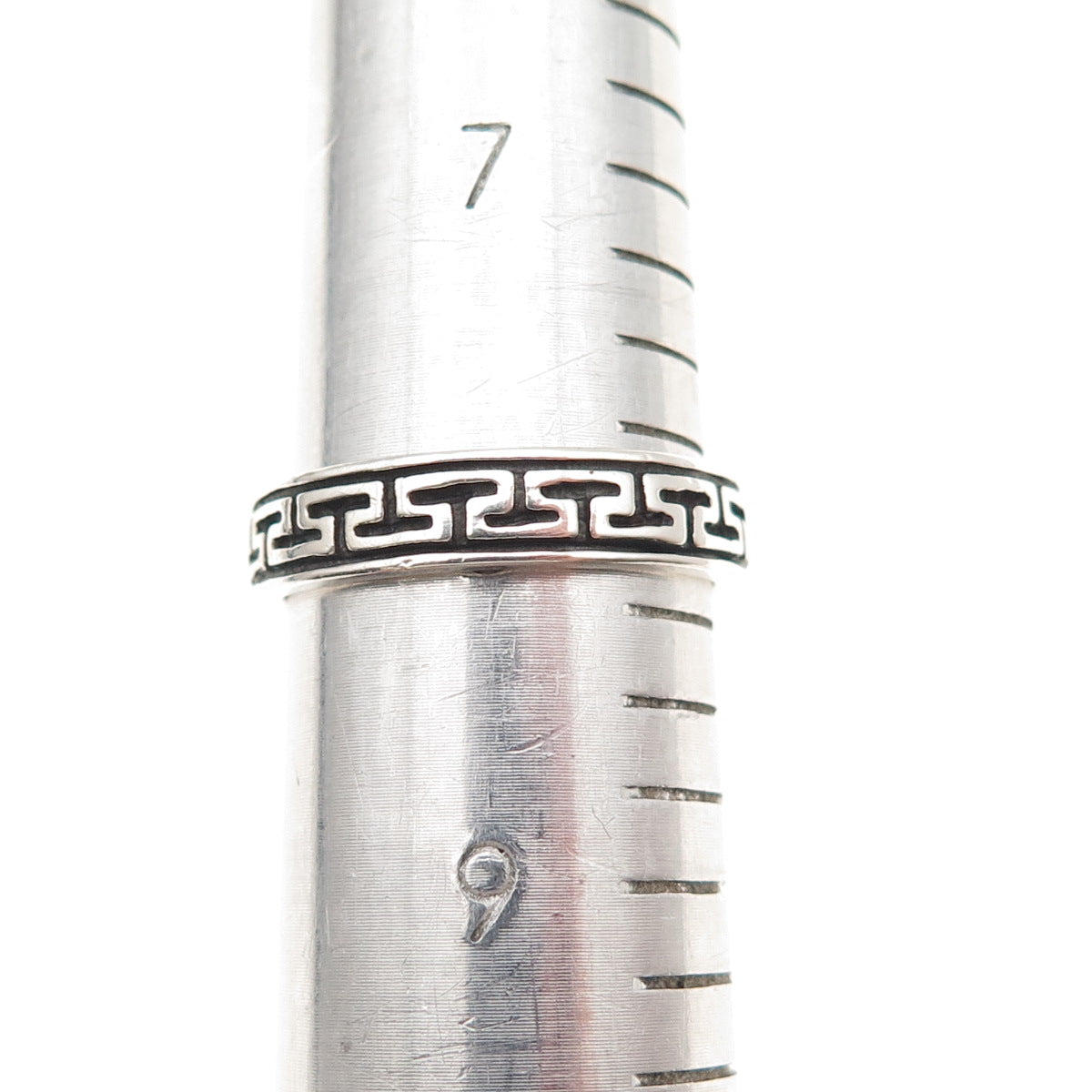Wheeler Mfg 925 Sterling Silver Vintage Greek Maze Oxidized Band Ring Size 8
