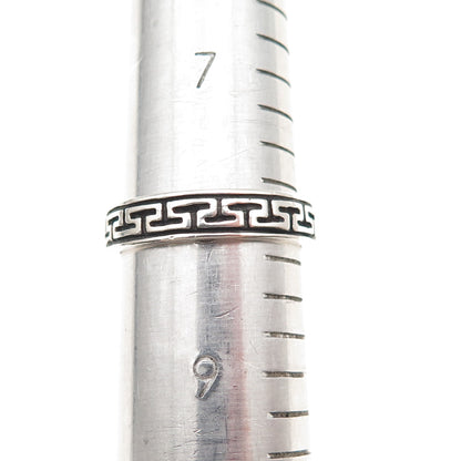 Wheeler Mfg 925 Sterling Silver Vintage Greek Maze Oxidized Band Ring Size 8