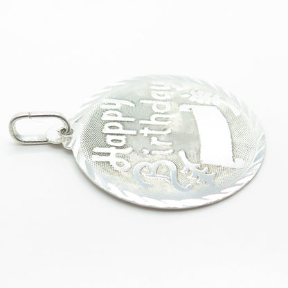 950 Silver Vintage Happy Birthday Round Pendant