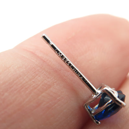 925 Sterling Silver Heart-Cut Shaped Ocean Blue C Z Stud Earrings