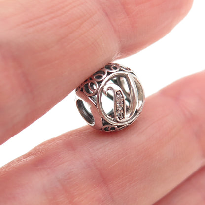 Pandora 925 Sterling Silver C Z Letter U Initial Slide Bead Charm